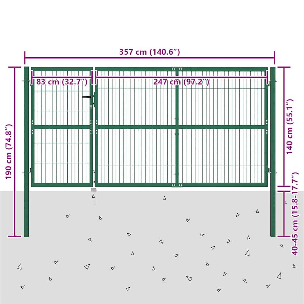 vidaXL Gartentor mit Pfosten 350x140 cm Stahl Grün-4