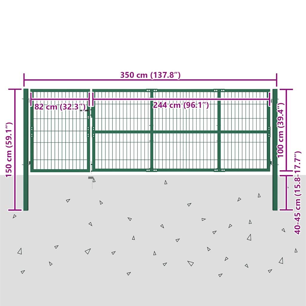 vidaXL Gartentor mit Pfosten 350x100 cm Stahl Grün-3