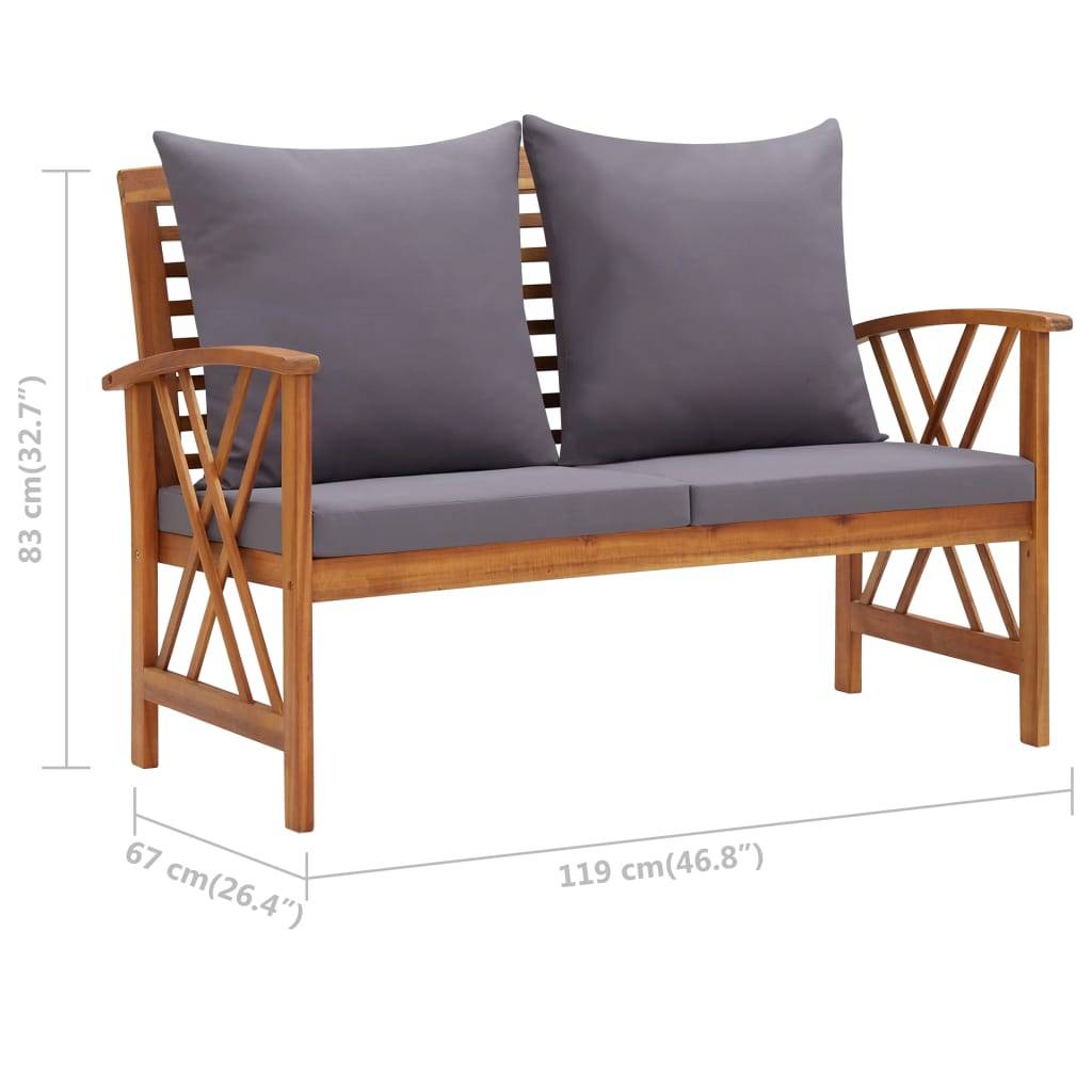 vidaXL Gartenbank mit Kissen 119 cm Massivholz Akazie-3