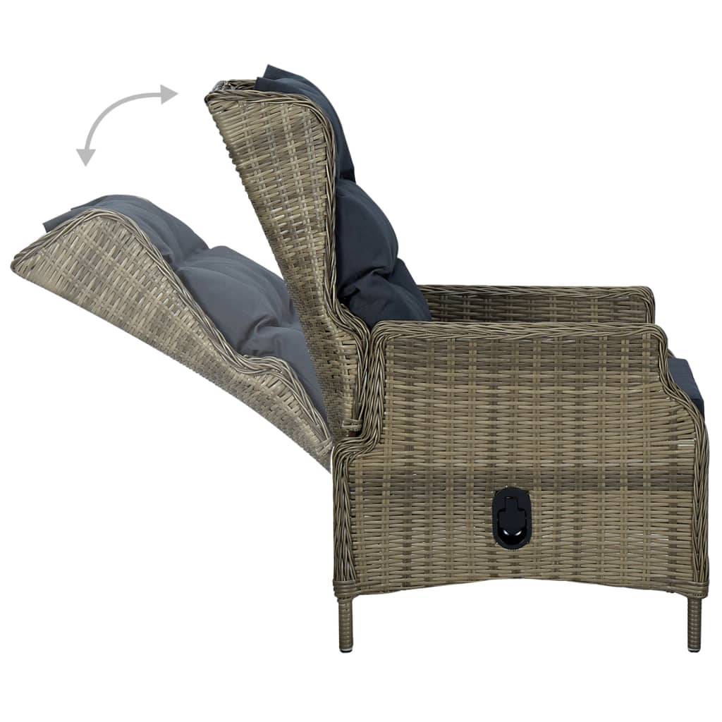 vidaXL Verstellbarer Gartensessel mit Auflagen Poly Rattan Braun-2