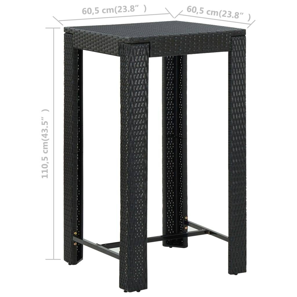 vidaXL Garten-Bartisch Schwarz 60,5x60,5x110,5 cm Poly Rattan-4