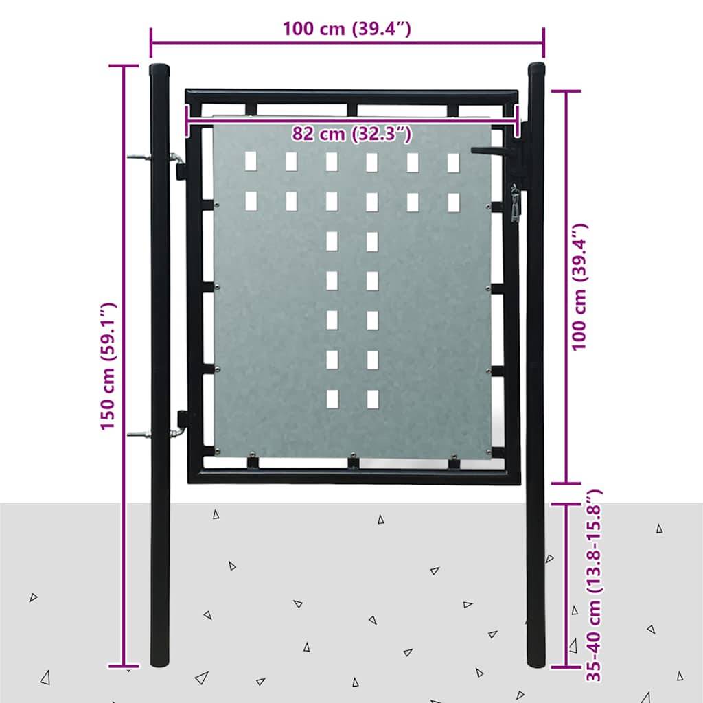 vidaXL Schwarzes Einzeltor für Zäune 100 x 100 cm-4