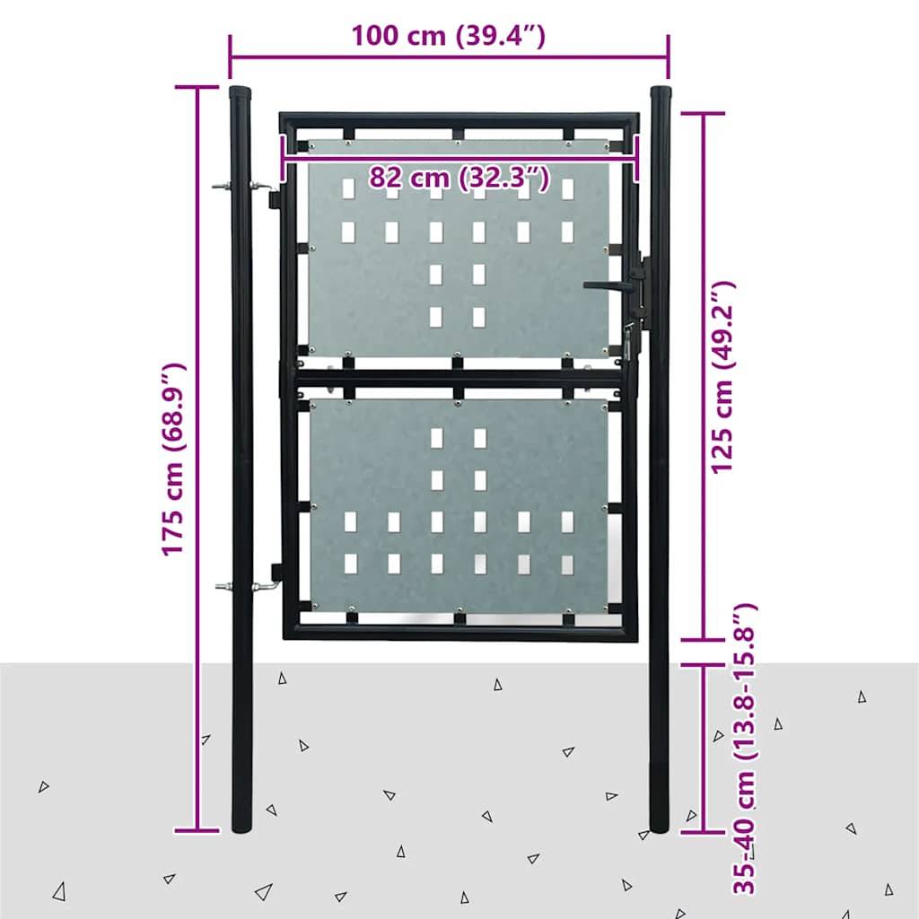 vidaXL Schwarzes Einzeltür-Gartentor 100x125 cm-4