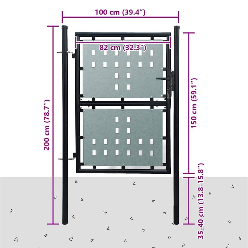 vidaXL Schwarzes Einzeltor für Zäune 100 x 150 cm-4