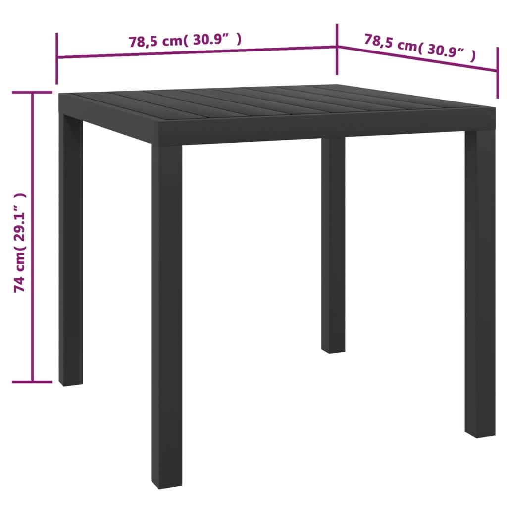 vidaXL Gartentisch Schwarz 80x80x74 cm Aluminium und WPC-4