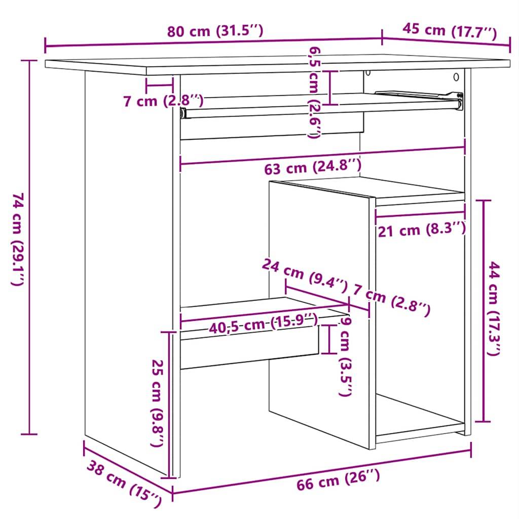 vidaXL Schreibtisch Betongrau 80x45x74 cm Holzwerkstoff-3