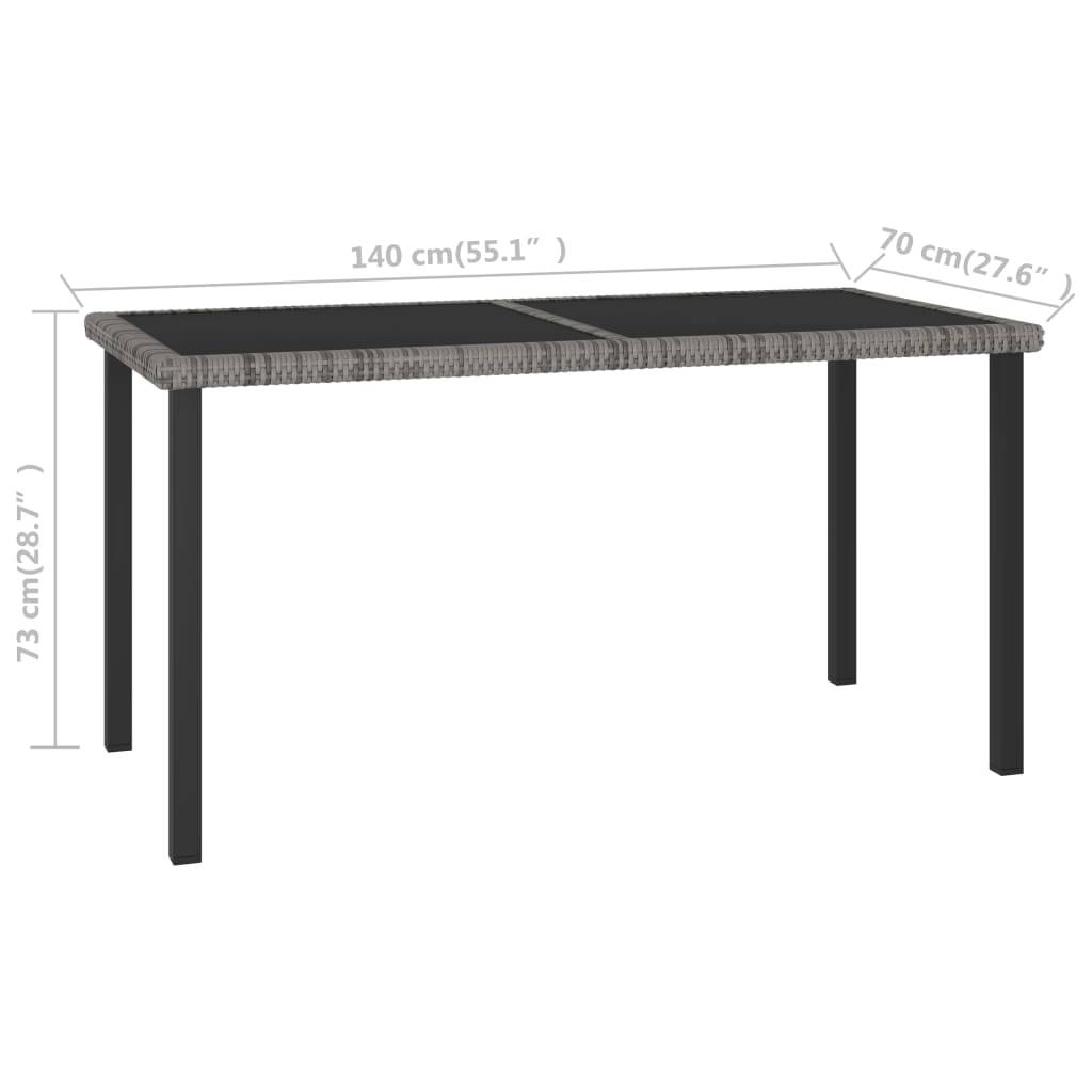 vidaXL Garten-Esstisch Grau 140x70x73 cm Poly Rattan-4