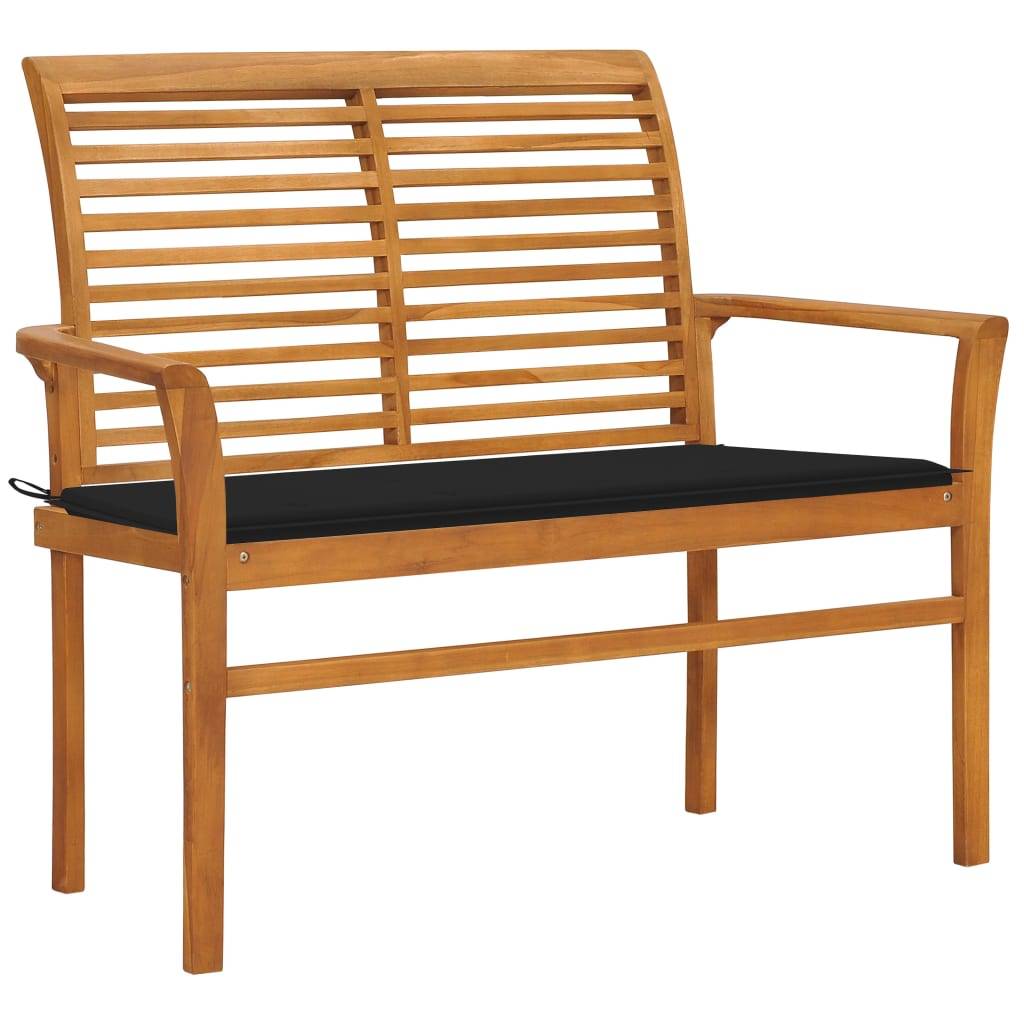 vidaXL Gartenbank mit Schwarzer Auflage 112 cm Massivholz Teak-0