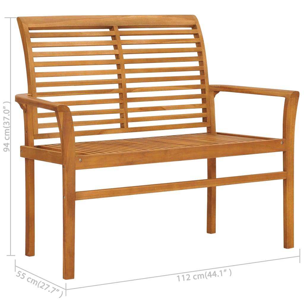 vidaXL Gartenbank mit Schwarzer Auflage 112 cm Massivholz Teak-4