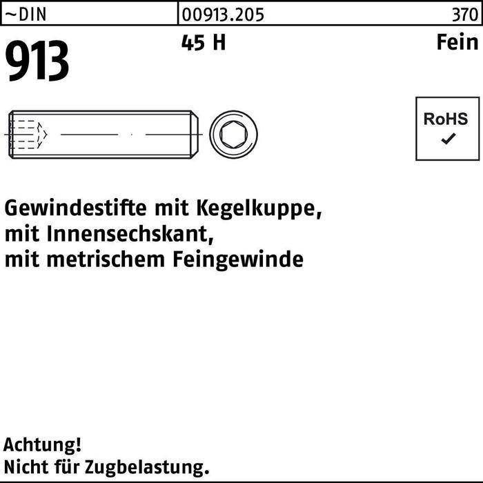 Gewindestift DIN 913 Kegelkuppe/Innen-6kt M8x1x50 45 H Feingew. 100St.-0