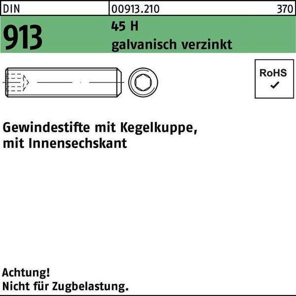 Gewindestift DIN 913 Kegelkuppe/Innen-6kt M12x90 45 H galv.verz. 50St.