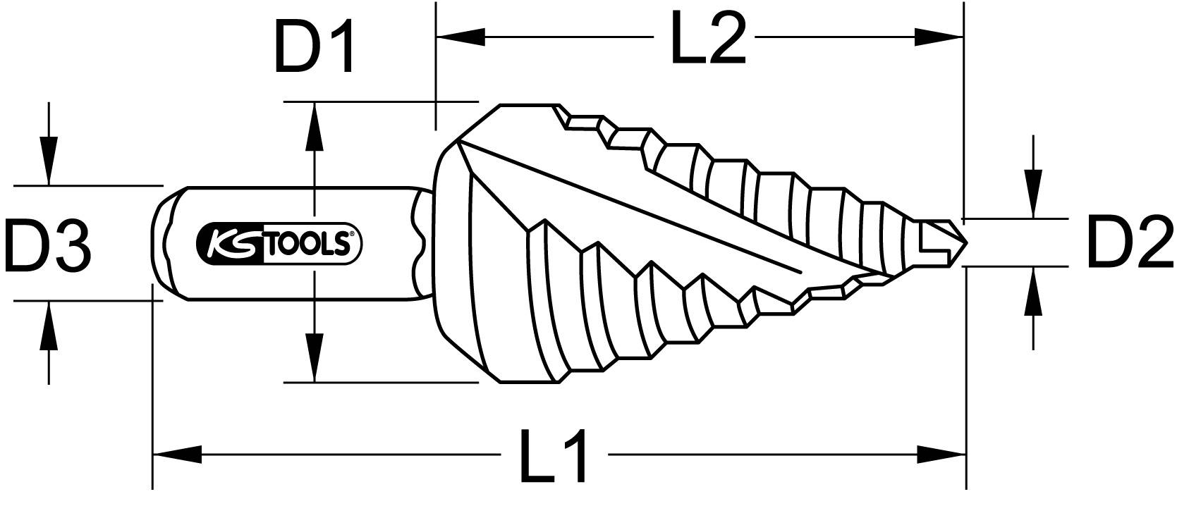 KS Tools 330.2374 HSS-TiN Stufenbohrer extra kurz,Ø 4-12mm, 9 Stufen-2