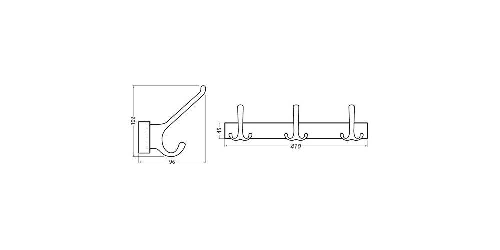 Huthakenleiste 0822-0823 3 Hak.A.96mm LM silberf.elox.H.102mm HERMETA-1