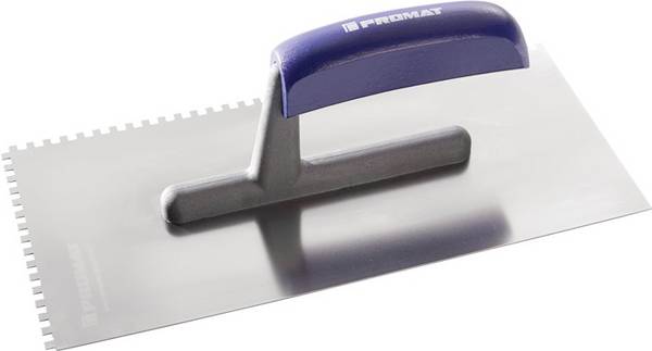 PROMAT Glättekelle L.280mm B.130mm Zahn 10x10 rostfrei,H-Heft VA