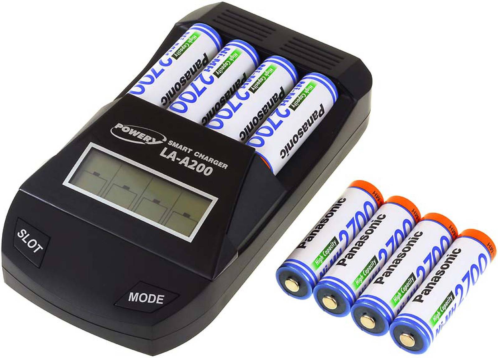 Powery Ladegerät für NiCd / NiMH- AA/AAA Akkus inkl. 8x AA 2700mAh Panasonic Akkus, 1,2V, NiMH-0