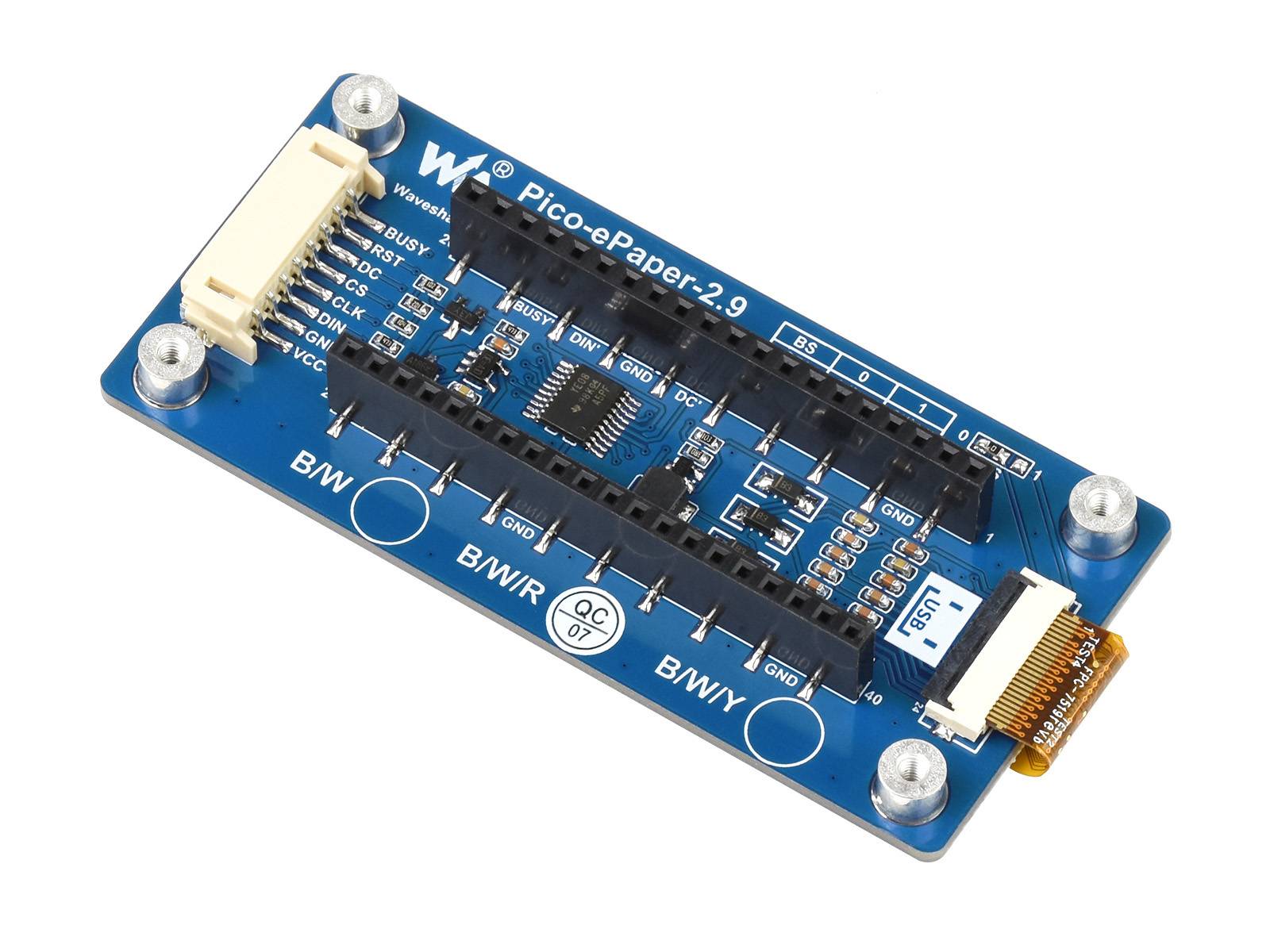 WaveShare 2.9inch E-Paper E-Ink Display Module (B) for Raspberry Pi Pico, 296×128, Red / Black / White, SPI-3