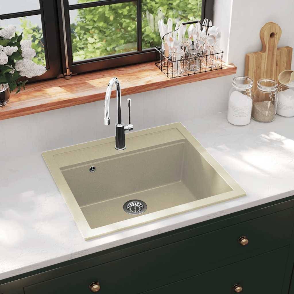 vidaXL Granitspüle Einzelbecken Beige-0
