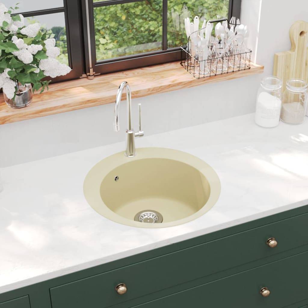 vidaXL Granitspüle Einzelbecken Rund Beige-0