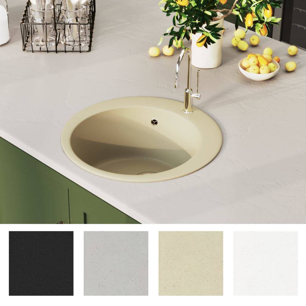 vidaXL Granitspüle Einzelbecken Rund Beige-3