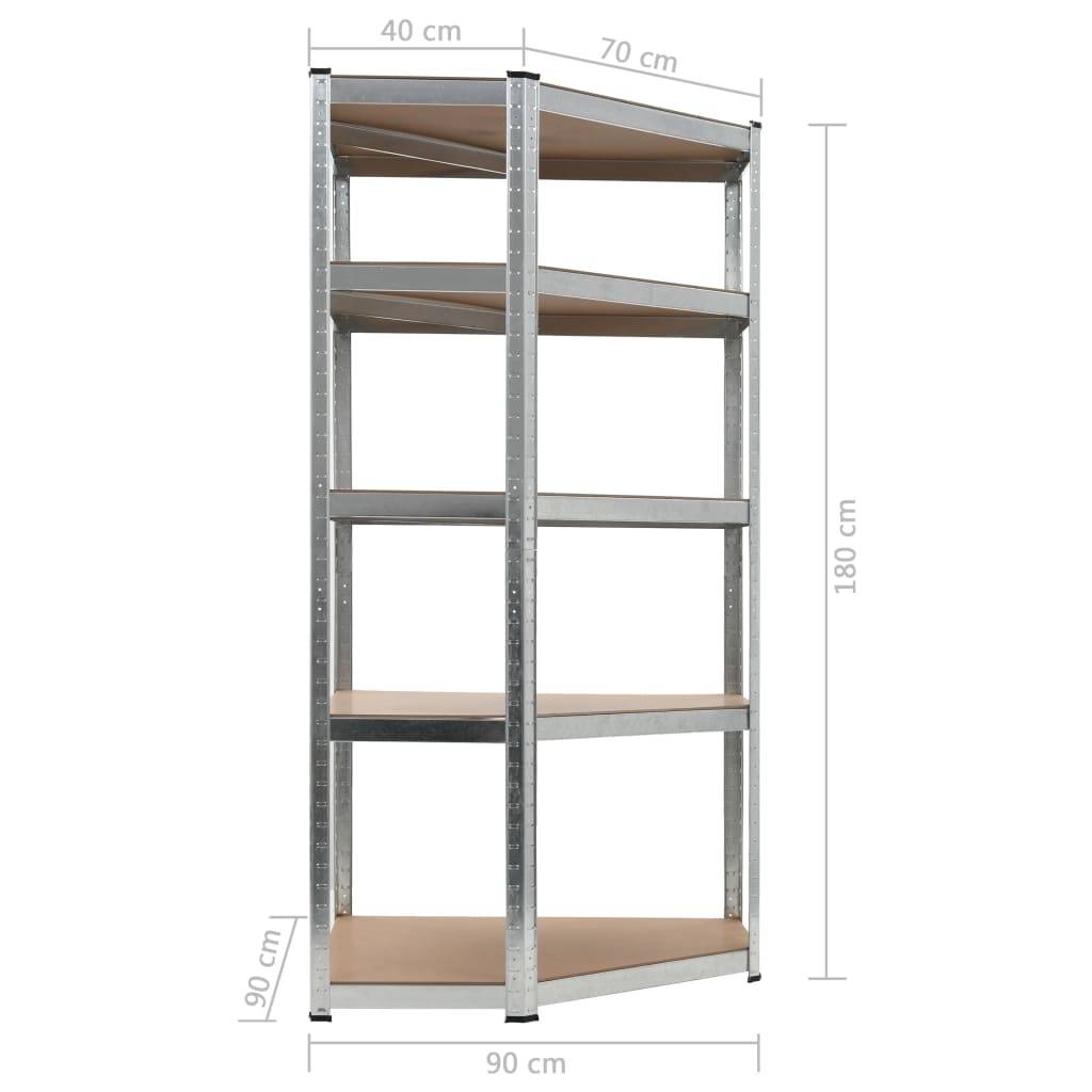 vidaXL Eckregal mit 5 Böden Silbern Stahl & Holzwerkstoff-4