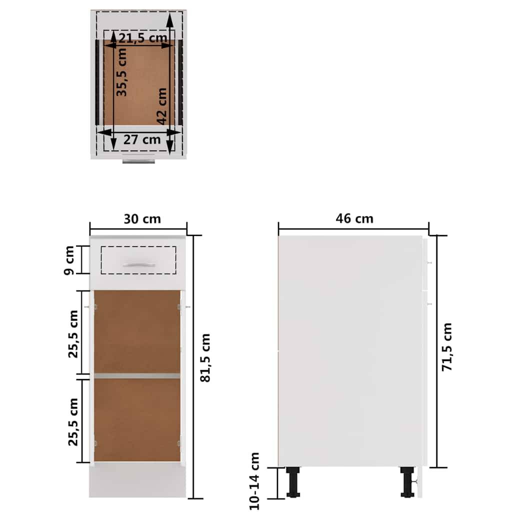 vidaXL Schubunterschrank Lyon Weiß 30x46x81,5 cm Holzwerkstoff-3