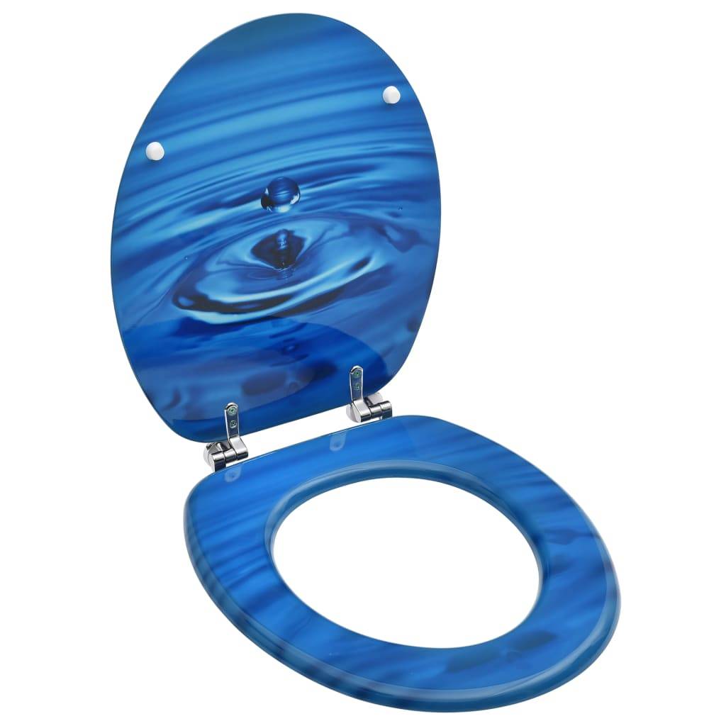 vidaXL Toilettensitz mit Deckel MDF Blau Wassertropfen-Design-0