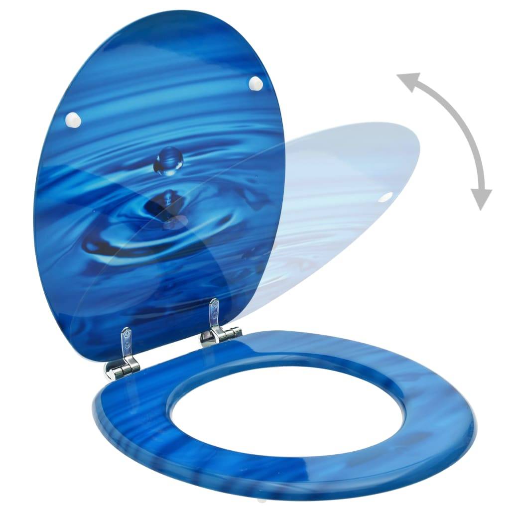 vidaXL Toilettensitz mit Deckel MDF Blau Wassertropfen-Design-2