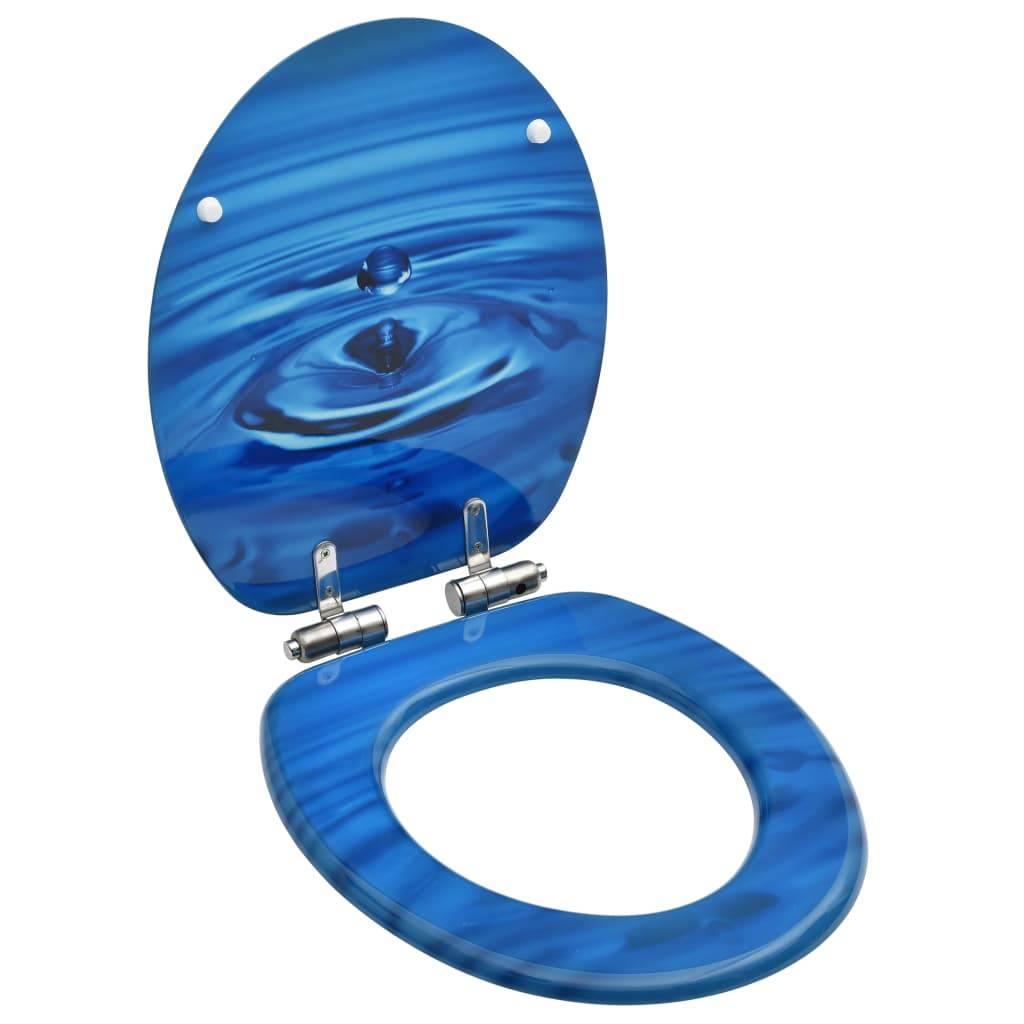 vidaXL Toilettensitz Soft-Close-Deckel MDF Blau Wassertropfen-Design-0