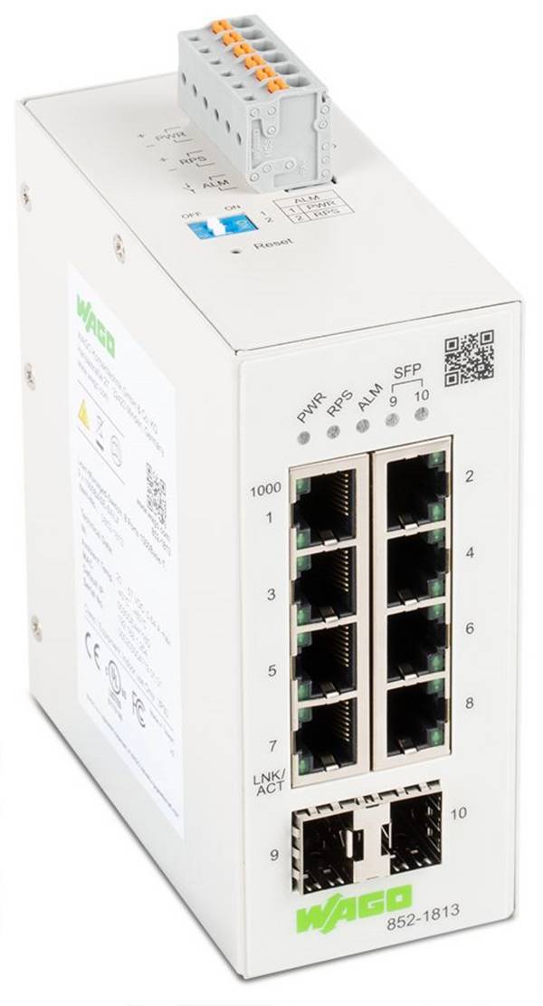 Wago Lean-Managed-Switch;8-Port 1000BASE-T;2-Slot 1000BASE-SX/LX;lichtgrau - 852-1813 - 1 Stück