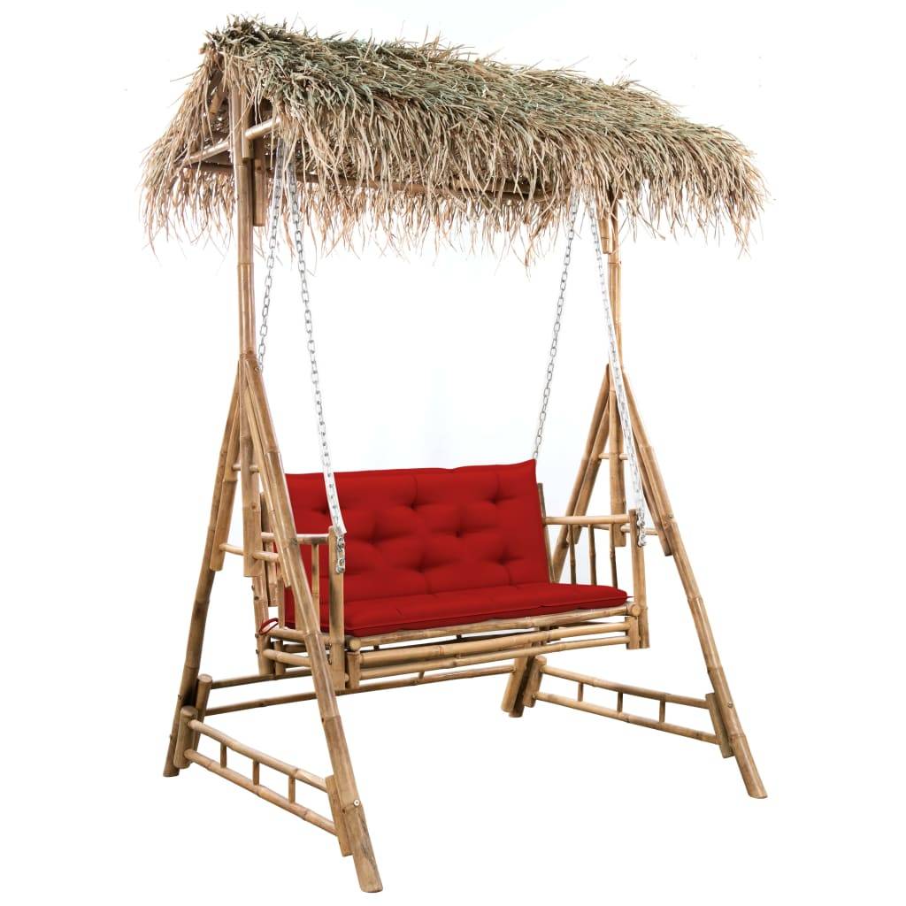 Hollywoodschaukel mit Palmblättern und Kissen 202 cm Bambus-0