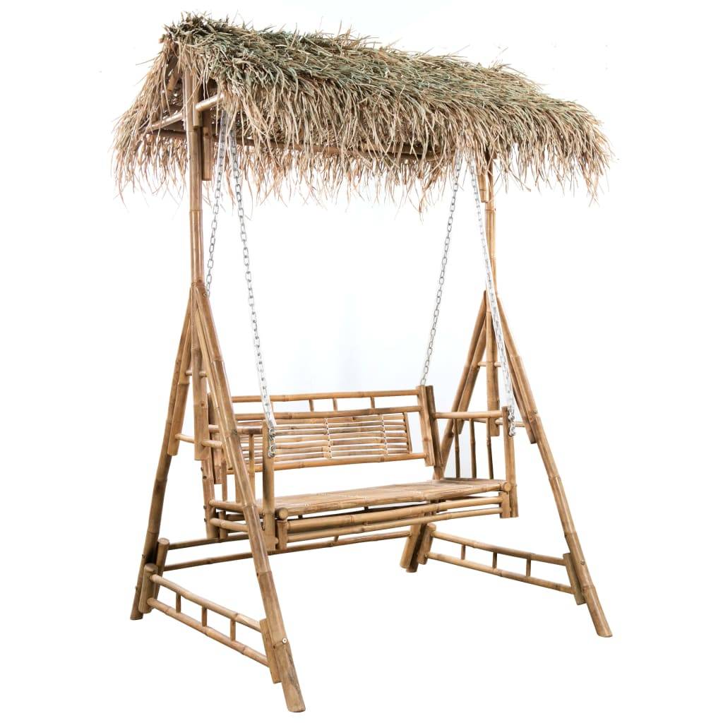 Hollywoodschaukel mit Palmblättern und Kissen 202 cm Bambus-1
