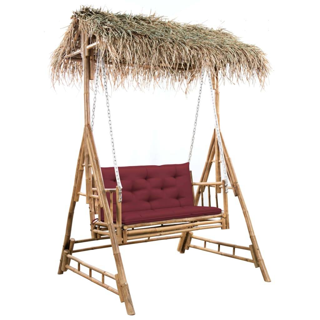 vidaXL Hollywoodschaukel mit Palmblättern und Kissen 202 cm Bambus-0