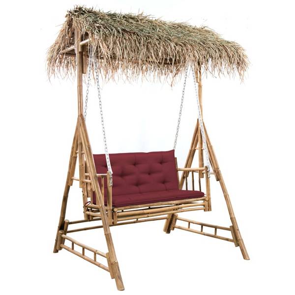 vidaXL Hollywoodschaukel mit Palmblättern und Kissen 202 cm Bambus