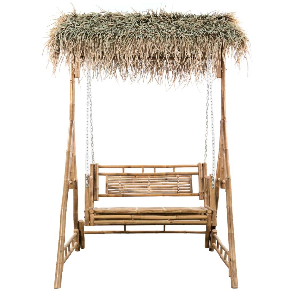 vidaXL Hollywoodschaukel mit Palmblättern und Kissen 202 cm Bambus-2