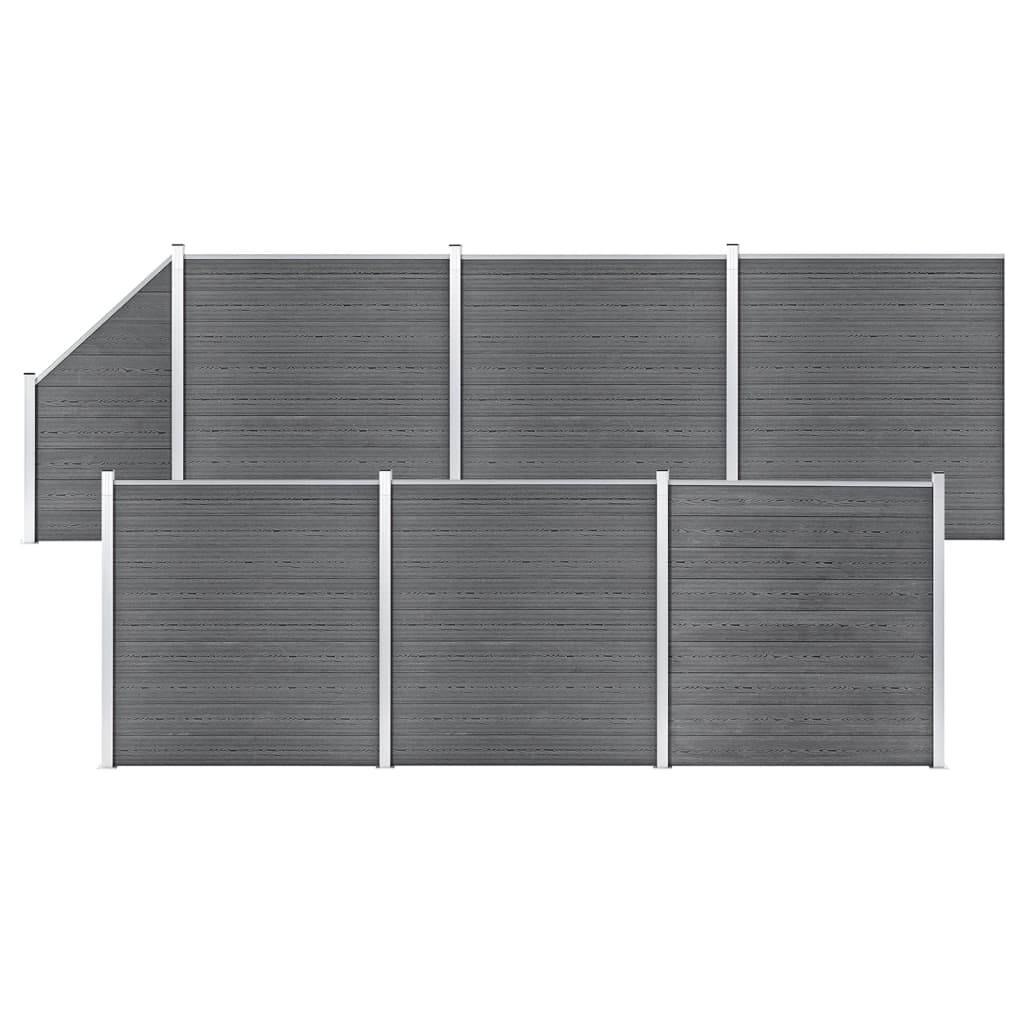 vidaXL WPC Zaun-Set 6 Quadrate + 1 Schräge 1138x186 cm Grau-0