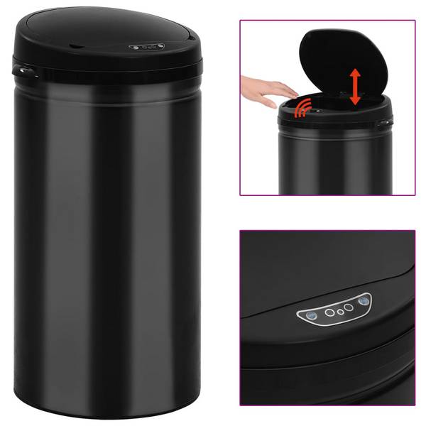 vidaXL Automatischer Sensor-Mülleimer 50 L Kohlenstoffstahl Schwarz