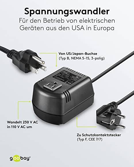 Goobay 54755 Spannungswandler AC/AC, max. 100 W, wandelt 230 V AC in 110 V AC um, USA Amerika Stromwandler, Schwarz-1