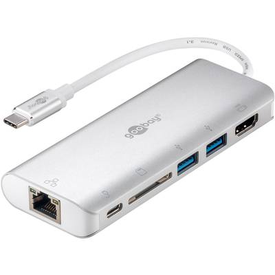 Goobay 76788 USB-C Adapter Multiport 6 Ports 4K HDMI, Power Delivery USB-C, USB-A 3.0, RJ45 Ethernet & SD Kartenleser