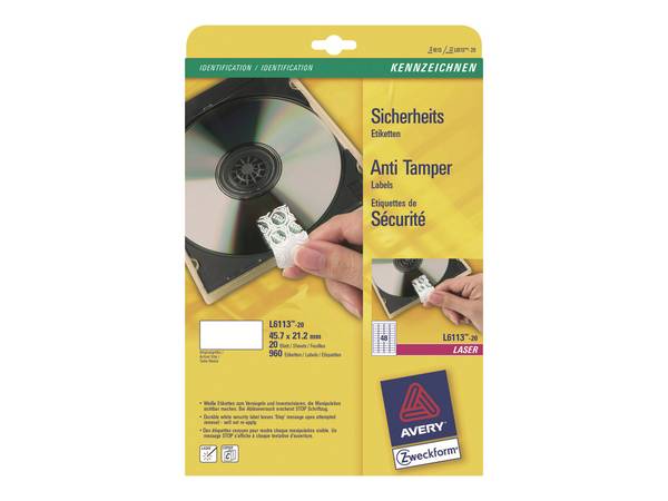 AVERY Zweckform Sicherheitsetiketten, 45,7 x 21,2 mm