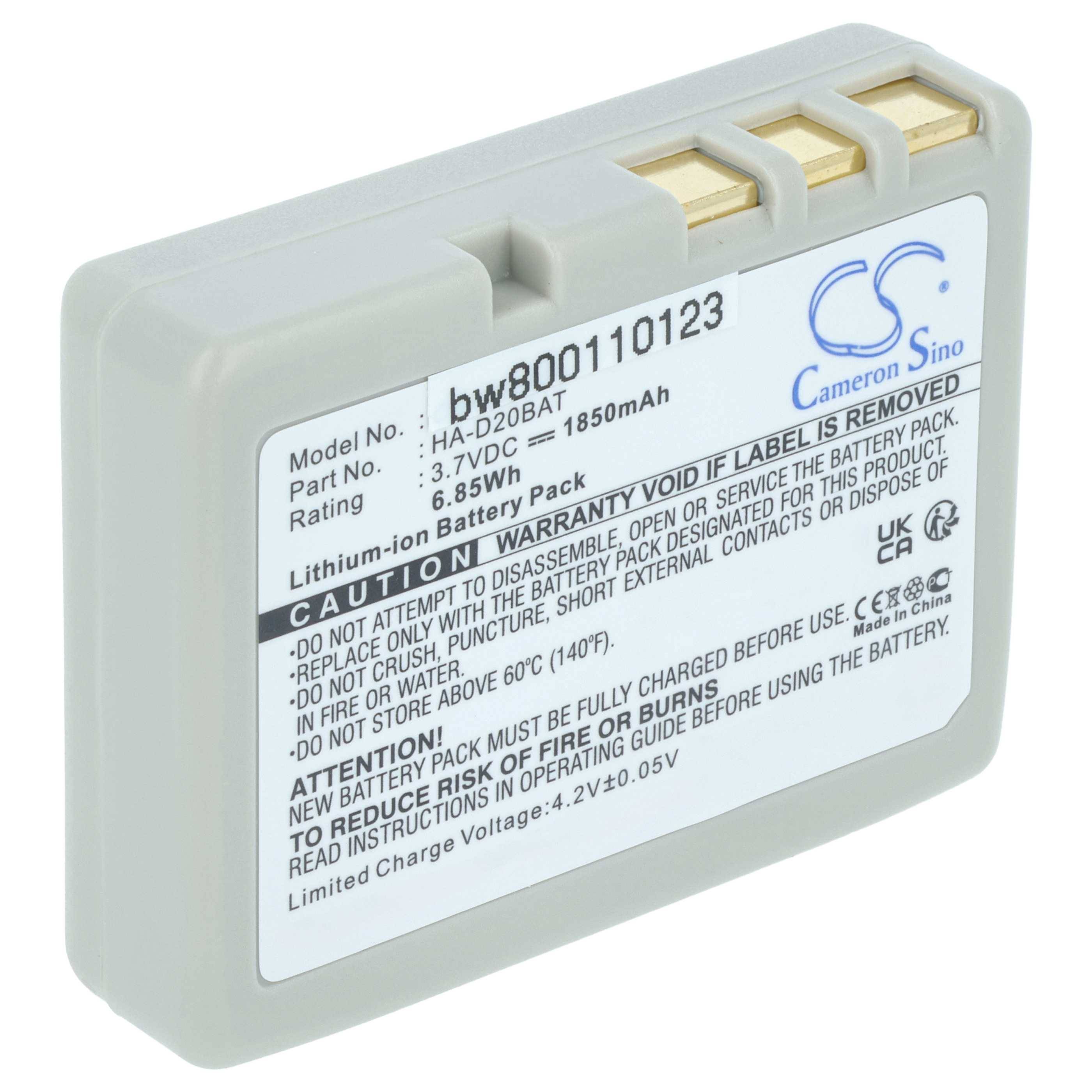 vhbw Akku Ersatz für Casio HA-020LBAT | CA60L4-G, HA-D20BAT-A, CA60L1-G, HA-D20BAT für Barcodescanner POS (1850 mAh, 3,7-0
