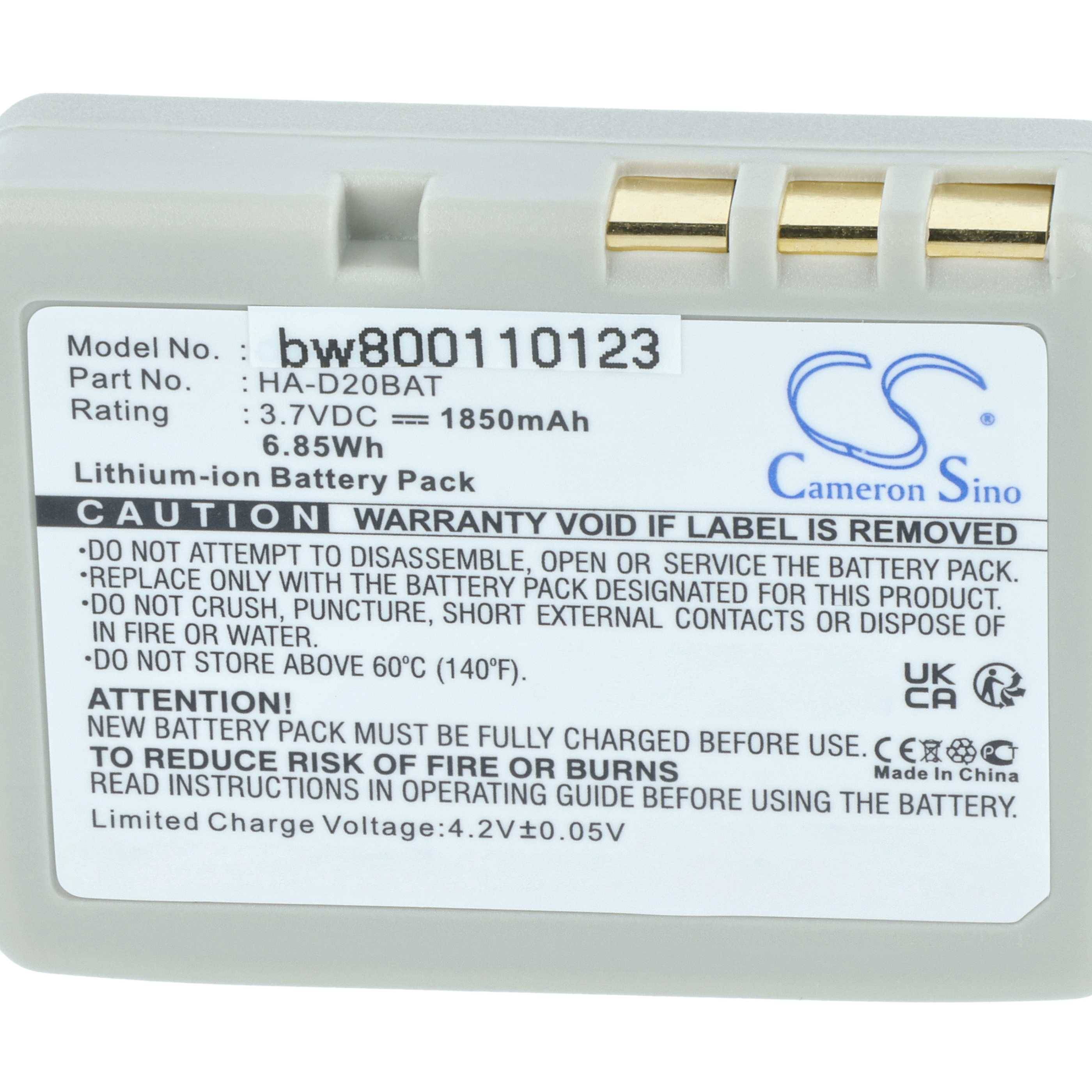 vhbw Akku Ersatz für Casio HA-020LBAT | CA60L4-G, HA-D20BAT-A, CA60L1-G, HA-D20BAT für Barcodescanner POS (1850 mAh, 3,7-3