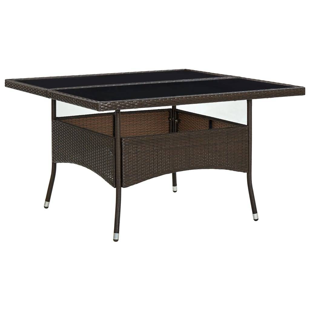 vidaXL Garten-Esstisch Braun Poly Rattan und Glas-0