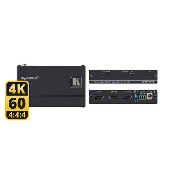KRAMER VS-211H2 - 2x1 4K UHD HDR HDMI-Switcher (4K@60Hz | 4:4:4 | HDR10 | HDCP 2.2)