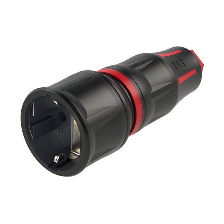 PC ELECTRIC SCHUKO-Kupplung "TOP TAURUS 2" (250V / 16A | 3-polig | IP20) - in schwarz/rot