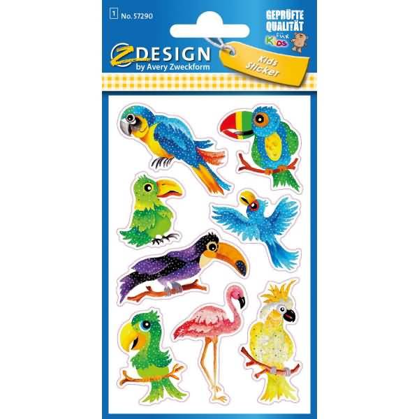 Glitter Stickers Vögel 8 Motive bunt 8 Stück-0