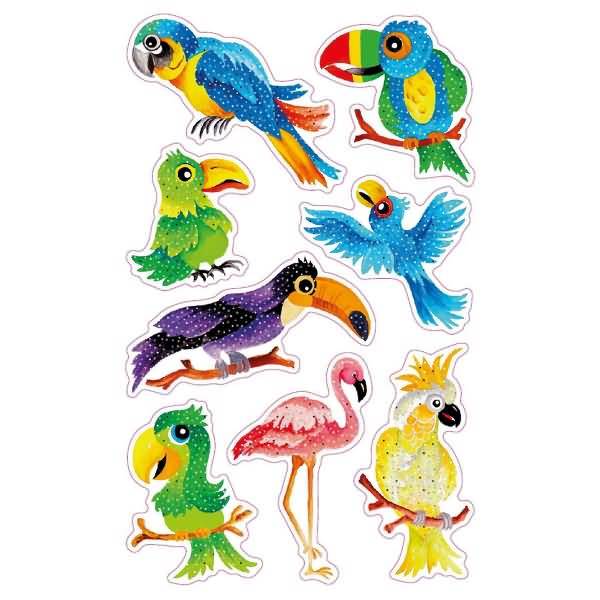 Glitter Stickers Vögel 8 Motive bunt 8 Stück-1