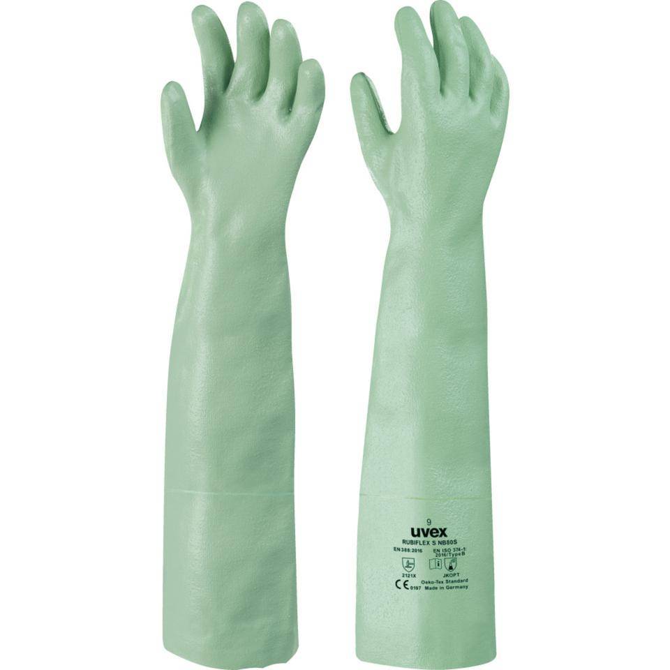 uvex Chemikalienschutz-Handschuh Rubiflex NB 60 S, Kategorie III, grün, Größe 9-0