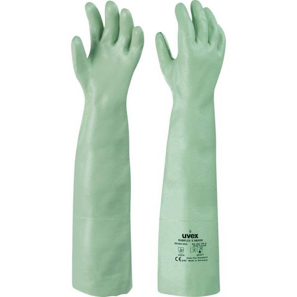 uvex Chemikalienschutz-Handschuh Rubiflex NB 60 S, Kategorie III, grün, Größe 9