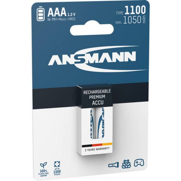 ANSMANN 5035222 NiMH-Akku Micro AAA, 1100mAh, 2er-Pack