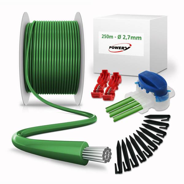 Reparatur-Set mit 250m Begrenzungskabel 2,7mm, 300 Haken, 10 Verbinder, 4 Klemmen für Mähroboter